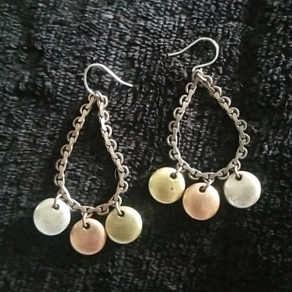 Vintage Sterling Silver Brass Dangle Earrings